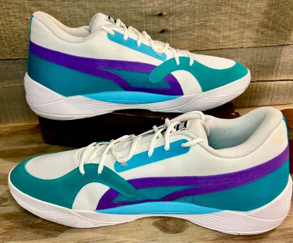 Puma TRC Blaze Court White/Turquoise/Purple Basketball Shoes